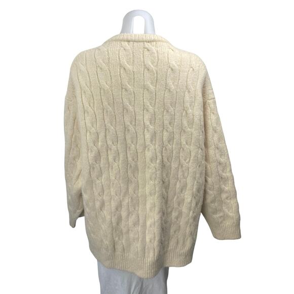 J.Crew Cream White Relaxed Cable Knit Pocket Long Sleeve Cardigan Sweater XS-S - Picture 2 of 4